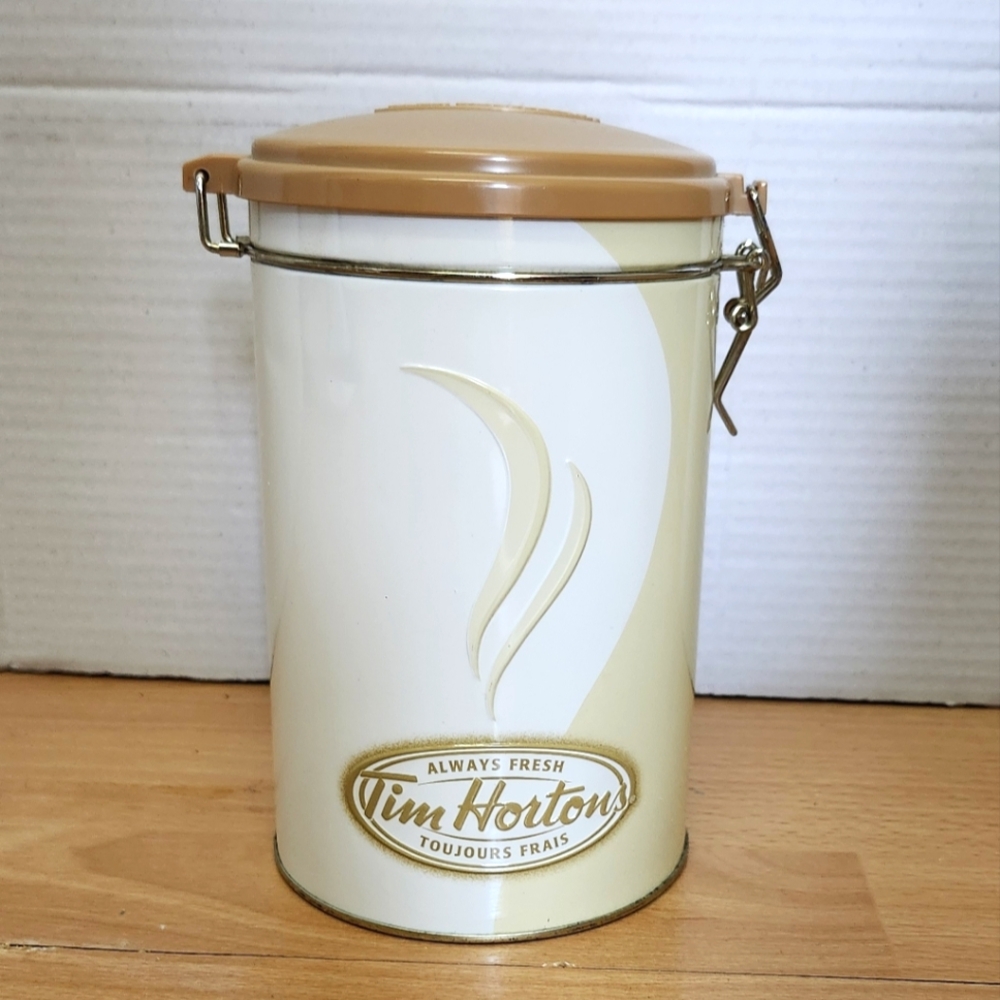 Tim Hortons Cream and Tan Coffee Canister With Lid Limited Edition #006